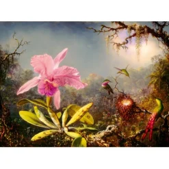 Bluebird Puzzle Puzzle Martin Johnson Heade - Cattleya Orchid and Three Hummingbirds, 1871